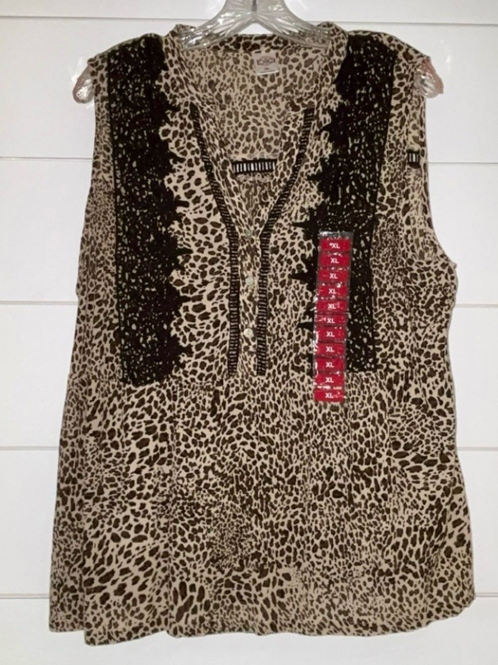Women's Bila Leopard Print Sleeveless Top with Lace Trim